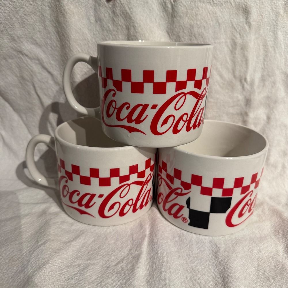 Coca Cola Mugs Set of‎ 3 Red White Checkered